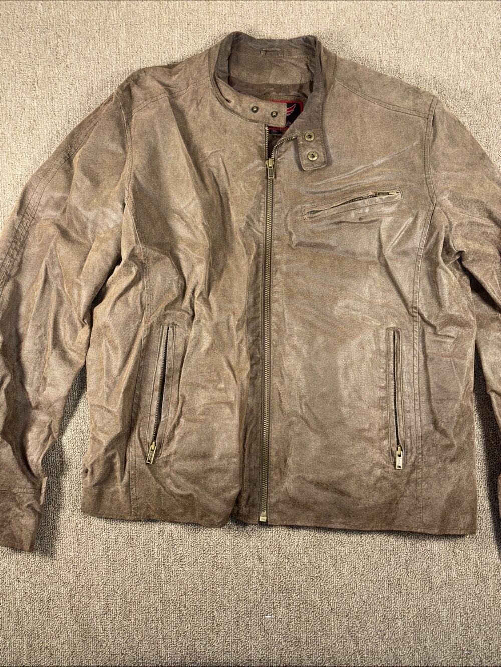 Street Legal 90s Vintage Leather Biker Jacket Full Zip Leather XL Brown 24.5x28